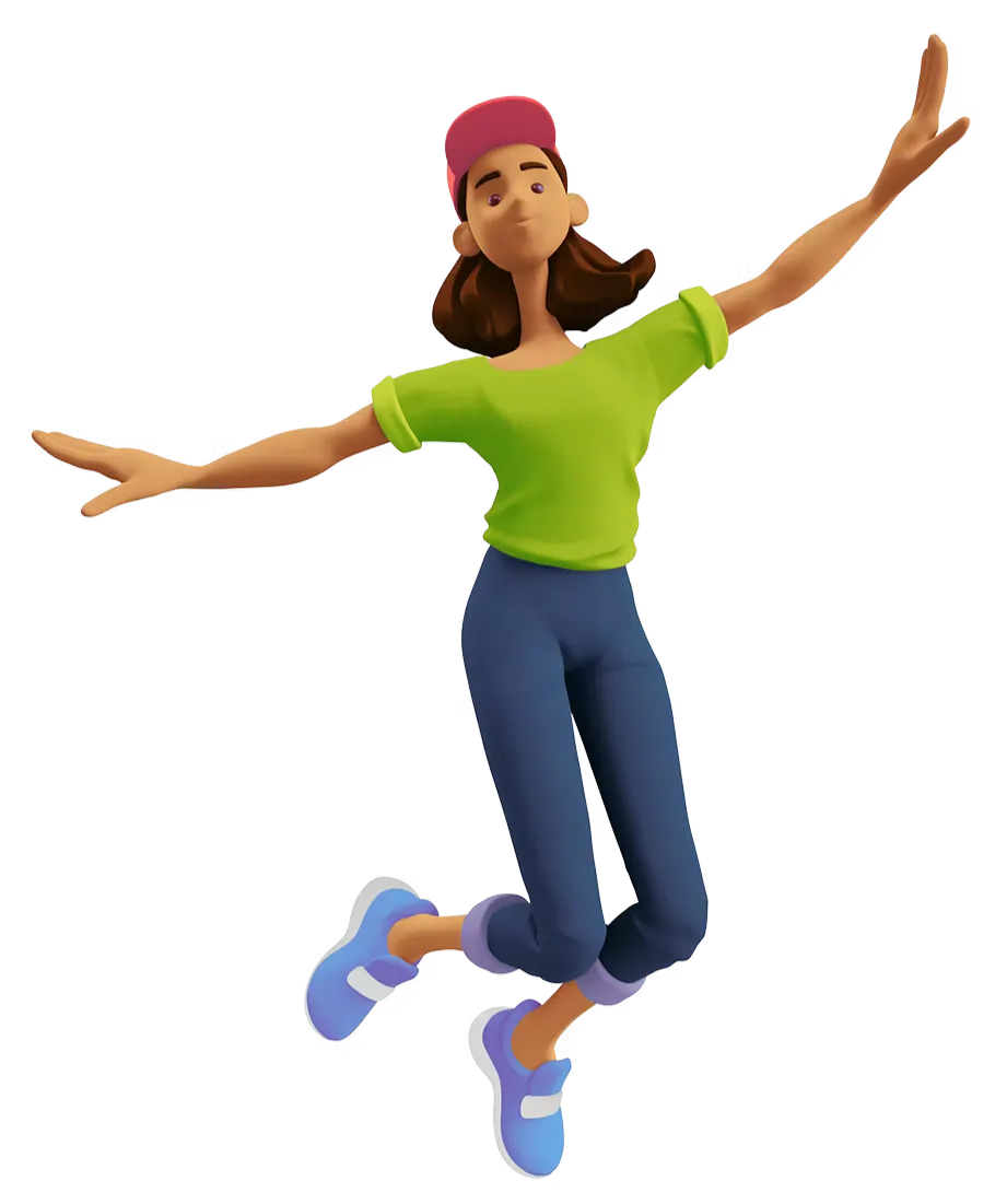 Connie mascot jumping with excitement